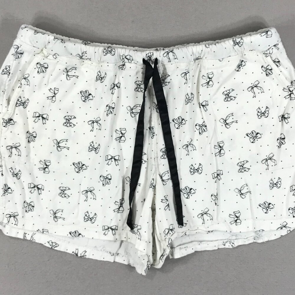 Soma Sleep Shorts Women's Medium White Bow Pull On Lounge Drawstring Pockets